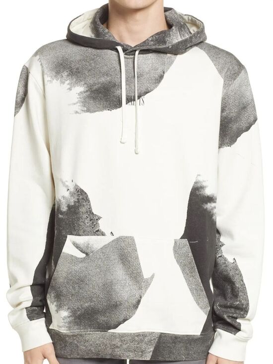 All Saints Other - AllSaints Mens White Gray Santana Abstract Cotton Hoodie Size XXL